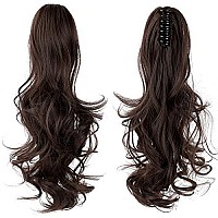 Leterly Ponytail Extension Clip In Claw 18 Curly Wavy Pony Tails Clipon Long Hairpiece Jaw For Women Medium Brown