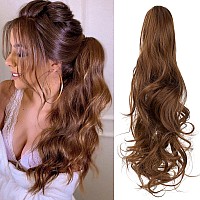 Leterly Ponytail Extension Clip In Claw 18 Curly Wavy Pony Tails Clipon Long Hairpiece Jaw For Women Light Auburn