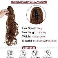 Leterly Ponytail Extension Clip In Claw 18 Curly Wavy Pony Tails Clipon Long Hairpiece Jaw For Women Light Auburn