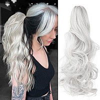 Leterly Ponytail Extension Clip In Claw 18 Curly Wavy Pony Tails Clipon Long Hairpiece Jaw For Women Silver White