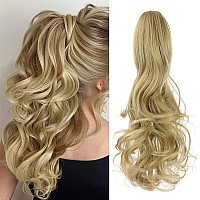 Leterly Ponytail Extension Clip In Claw 18 Curly Wavy Pony Tails Clipon Long Hairpiece Jaw For Women Ash Blonde