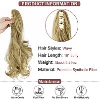 Leterly Ponytail Extension Clip In Claw 18 Curly Wavy Pony Tails Clipon Long Hairpiece Jaw For Women Ash Blonde