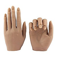 Nail Hand Practice Silicone Female Mannequin Life Size Hand as Sketch Nail Practice Hands Jewelry Ring glove Watch Display with Nail 18cm (Right hand, Light brown)