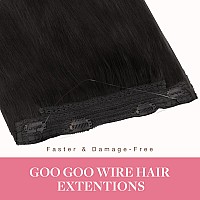 Goo Goo Wire Hair Extensions Human Hair 2 Dark Brown Natural 18Inch 95G Invisible Wire Hair Extensions With Transparent Seaml