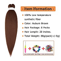 Ubeleco Brown Braiding Hair Pre Stretched 20 Inch 8 Packs Color 30 Braiding Hair Auburn Soft Yaki Texture No Itch Hot Water Se