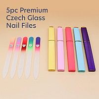 Bona Fide Beauty Czech Glass Nail File Set With Hard Cases 5 Piece Professional Manicure Glass Fingernail Files