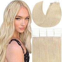 Anrosa Tape In Hair Extensions Human Hair 20Pcs 50G 18 Inch Platinum Blonde Fashion Color Tape In Hair Extensions Real Remy Hum