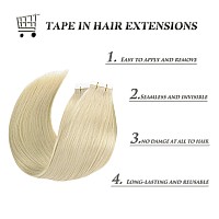 Anrosa Tape In Hair Extensions Human Hair 20Pcs 50G 18 Inch Platinum Blonde Fashion Color Tape In Hair Extensions Real Remy Hum