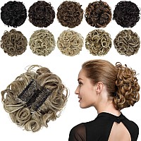 Rose bud Chignon Hairpiece Curly Bun Extensions Scrunchie Updo Synthetic Combs in Messy Bun Hair Piece for Women Light Brown & Bleach White Blonde Mixed