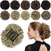 Rose bud Chignon Hairpiece Curly Bun Extensions Scrunchie Updo Synthetic Combs in Messy Bun Hair Piece for Women Light Ash Blonde