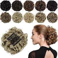 Rose bud Chignon Hairpiece Curly Bun Extensions Scrunchie Updo Synthetic Combs in Messy Bun Hair Piece for Women Ash Blonde