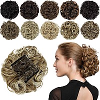 Rose bud Chignon Hairpiece Curly Bun Extensions Scrunchie Updo Synthetic Combs in Messy Bun Hair Piece for Women Sandy Coffee to Bleach White Blonde