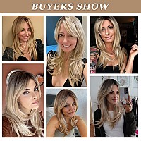 HAIRCUBE Blonde Wigs Long Curly Wigs Shoulder Length Heat Resistant Synthetic Wigs for Women with Bangs