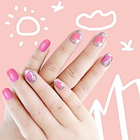 Laza 120Pcs Children Nails Girls Press On Artificial Nail Tips Preglue Full Cover Short Cute False Nail Kits Lovely Christmas G