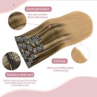 Huayi Clip In Hair Extensions Medium Brown Mixed With Golden Brown And Strawberry Blonde Highlighted 120G Full Head Silky Straig