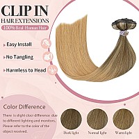 Huayi Clip In Hair Extensions Medium Brown Mixed With Golden Brown And Strawberry Blonde Highlighted 120G Full Head Silky Straig