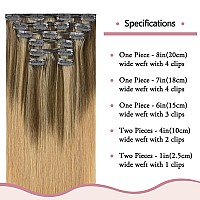 Huayi Clip In Hair Extensions Medium Brown Mixed With Golden Brown And Strawberry Blonde Highlighted 120G Full Head Silky Straig