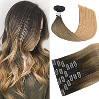 Huayi Clip In Hair Extensions Ombre Darkest Brown Mixed With Chestnut Brown And Ash Brown 120G 14In Full Head Silky Straight 100