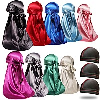 Forcewave 12 Pieces Silky Durag For Men Women Satin Durags For 360 Waves