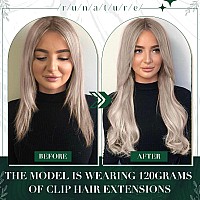 Runature Clip In Hair Extensions Real Human Hair Blonde Highlights 14 Inch Double Weft Remy Human Hair Clip In Extensions For Wo