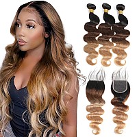 Kapelli Hair 10A Ombre Human Hair Bundles With Closure Ombre Brazilian Hair Body Wave T1B427 20 22 2420 Ombre Brazilian Hum