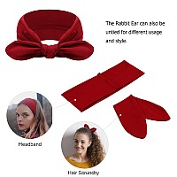 Dreshow 4 Pack Headbands For Women Bow Knotted Hair Band Facial Cloth Rabbit Ears Running Sport Elastic Hair Wrap