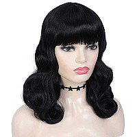 Gt Wig Rockabilly Vintage Wigs For Women Short Black Wig With Bangs Shoulder Length Heat Resistant Short Curly Bettie Page Wi