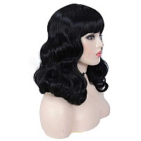 Gt Wig Rockabilly Vintage Wigs For Women Short Black Wig With Bangs Shoulder Length Heat Resistant Short Curly Bettie Page Wi