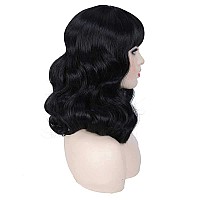 Gt Wig Rockabilly Vintage Wigs For Women Short Black Wig With Bangs Shoulder Length Heat Resistant Short Curly Bettie Page Wi