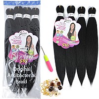 Multi Packs Deal Black Pre Stretched Crochet Braiding Hair 24 Inch 8 Bundles Hot Water Setting Jet Black Natural Soft Ez Bra