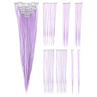 Swacc 7 Pcs Full Head Party Highlights Clip On In Hair Extensions Colored Hair Streak Synthetic Hairpieces 22Inch Straight Li