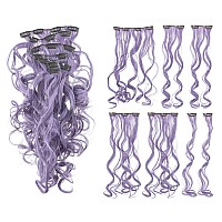 Swacc 7 Pcs Full Head Party Highlights Clip On In Hair Extensions Colored Hair Streak Synthetic Hairpieces 20Inch Curly Laven