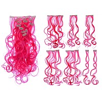 Swacc 7 Pcs Full Head Party Highlights Clip On In Hair Extensions Colored Hair Streak Synthetic Hairpieces 20Inch Curly Hot P