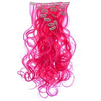 Swacc 7 Pcs Full Head Party Highlights Clip On In Hair Extensions Colored Hair Streak Synthetic Hairpieces 20Inch Curly Hot P