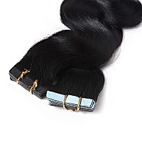 24 Inch Tape In Human Hair Extensions Body Wave 20Pcs 50Gpack Highlight 1 Jet Black Long Wavy Seamless Skin Weft Glue In Human