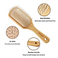 BFWood Bamboo Hair Brush with Steel Bristles, Help Hair Growth and Massaging Scalp