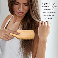 BFWood Bamboo Hair Brush with Steel Bristles, Help Hair Growth and Massaging Scalp