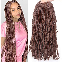 Leeven 18 Inch 7 Packs Synthetic Brown Soft Locs Crochet Hair 126 Roots Prelooped Messy Faux Locs Crochet Braids Hair For Women