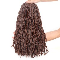 Leeven 18 Inch 7 Packs Synthetic Brown Soft Locs Crochet Hair 126 Roots Prelooped Messy Faux Locs Crochet Braids Hair For Women