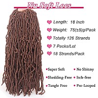 Leeven 18 Inch 7 Packs Synthetic Brown Soft Locs Crochet Hair 126 Roots Prelooped Messy Faux Locs Crochet Braids Hair For Women