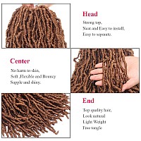 Leeven 18 Inch 7 Packs Synthetic Brown Soft Locs Crochet Hair 126 Roots Prelooped Messy Faux Locs Crochet Braids Hair For Women