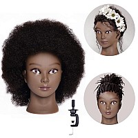 Rruaneal Afro Hair Mannequin Head With 100 Human Hair Curly Cosmetology Doll Head Stand For Display Hairdresser Practice Braidi