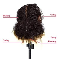 Rruaneal Afro Hair Mannequin Head With 100 Human Hair Curly Cosmetology Doll Head Stand For Display Hairdresser Practice Braidi