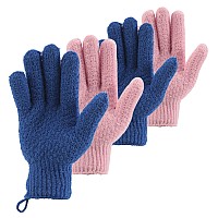 cLEEDY Bath Exfoliating gloves Scrub - 4 pcs (2 Pair) Lengthened and Large Exfoliating Scrubbing gloves for Shower, Spa, Massage - Scrub Exfoliating Mitts for Body, Face, Hand and FootBlue and Pink