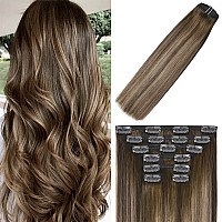 Windtouch Clip In Hair Extensions Human Hair Extensions Clip In Extensions Ombre Medium Brown To Caramel Blonde Balayage Clip In