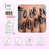 Coolnail Reflective Mirror Punk Design Silver Gray Metal Plating False Acrylic Nail Tips Metallic Ballerina Coffin Fake Nails