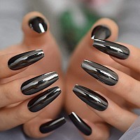 Coolnail Reflective Mirror Punk Design Silver Gray Metal Plating False Acrylic Nail Tips Metallic Ballerina Coffin Fake Nails