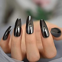 Coolnail Reflective Mirror Punk Design Silver Gray Metal Plating False Acrylic Nail Tips Metallic Ballerina Coffin Fake Nails