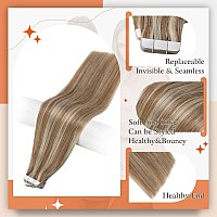 Full Shine Tape In Extensions Invisible 16 Inch Tape In Hair Extensions Human Hair Double Sided Tape Hair 10P613 Golden Brown Hi