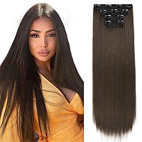 Reecho 28 Straight Super Long 4 Pcs Set Thick Clip In On Hair Extensions Medium Ash Brown